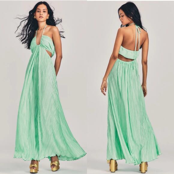 LOVESHACKFANCY Julissa Pleated Halter Maxi Dress - Picture 1 of 10
